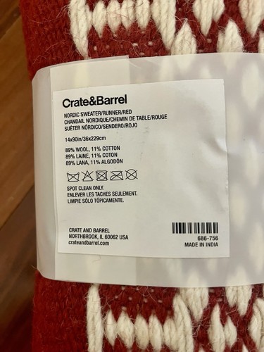 Crate & Barrel Nordic Woven Wool Rug Table Runner Red 14” X 90” Reversible - Picture 4 of 4