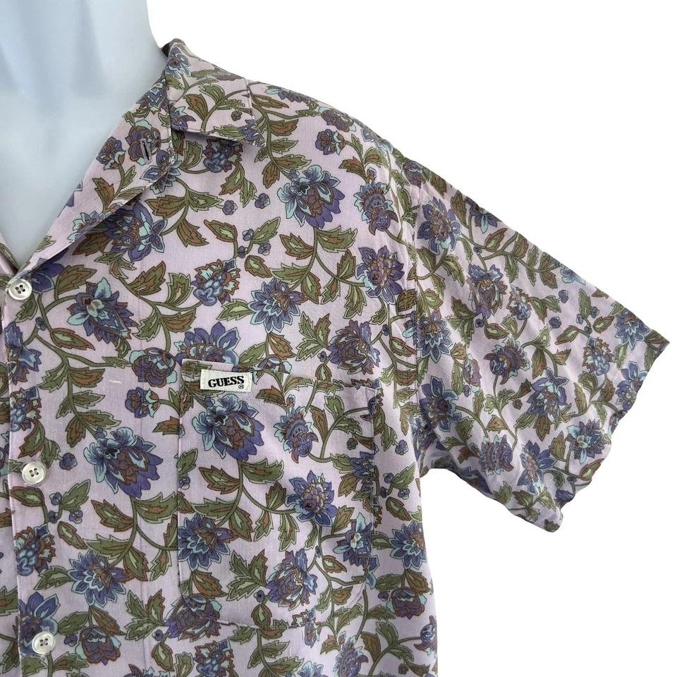 Camisa masculina vintage Guess média floral rayon botão para cima Georges Marciano anos 90 - Imagem 4 de 4