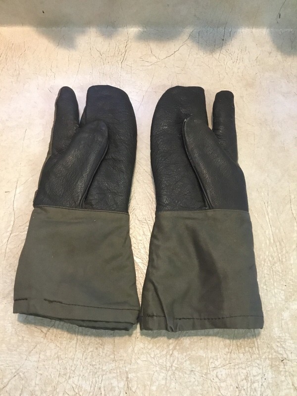 German Military Gloves 3 Finger Mittens Leather Gunner Canvas 1965 Sz 7 1/2