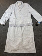 Women  s Vintage Kasper Powder Blue Silk Luster Skirt And Blazer Suit Size 16
