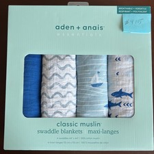 aden anais Swaddle Blankets Classic Muslin 4-Pack Sharks Sailboat 44 X 44