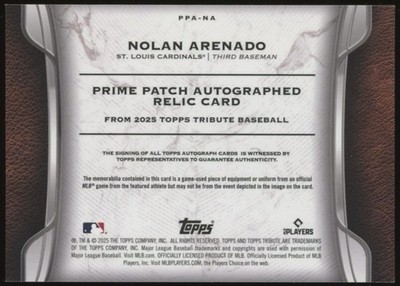 2025 Topps Tribute Nolan Arenado Prime Patch Auto Relic 1/1 Jersey 