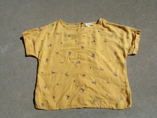 Cynthia Rowley Yellow Purple Gold Flowers Cap Sleeve 100% Linen Blouse Size L