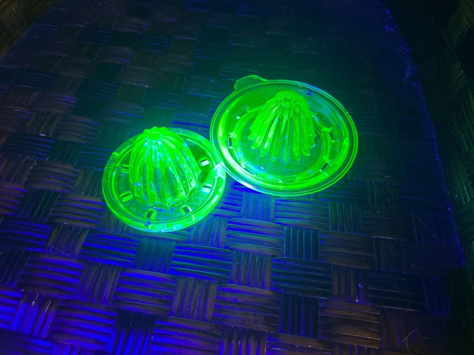 LOT OF 2 Vintage Retro Uranium Glass Citrus Juicer/Reamer