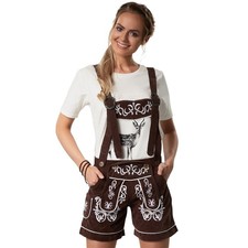 Damen Trachten Lederhose mit Träger Trachten Hose Oktoberfest Wiesn kurz braun