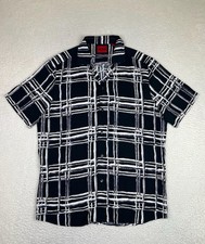 Hugo Boss Shirt Mens Medium Black Geometric Ellino SS Button Up Viscose