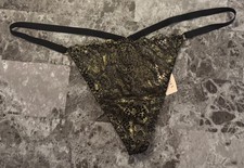 NWT VICTORIA'S SECRET O/S BLACK GOLD SHINE LACE VINTAGE RARE V STRING PANTIES