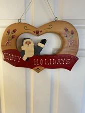 Vintage Happy Holiday Santa Wood Wall Sign Decoration Handmade & Hand Painted