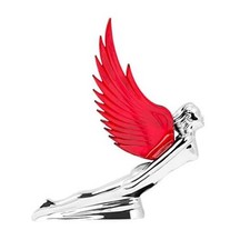 48109 8 X 8 inches Chrome Flying Goddess Hood Ornament with Windriders Red