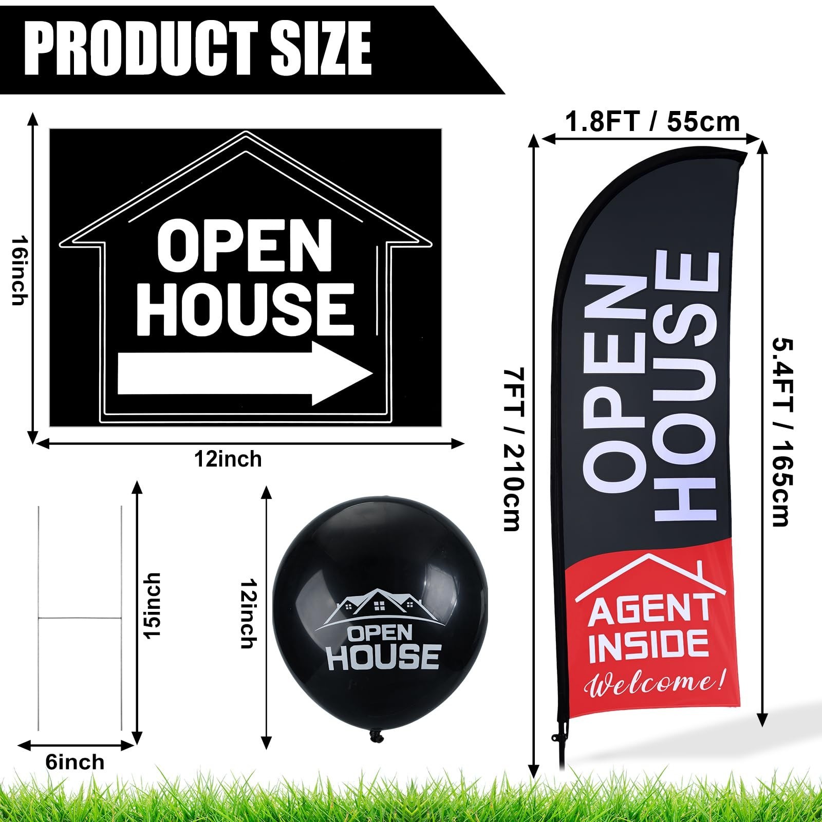 Buryeah Open House Signs Set (36 Pcs Total), 1 Open House Flag with Pole Kit ...