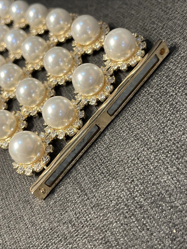 "Brazalete envolvente brazalete Rara Avis por Iris Apfel 7 filas perlas simuladas estrás 7,5""" Foto 4 de 4