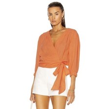 SMYTHE Orange Gauzy cotton wrap tie top Blous...