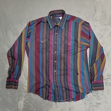 Vintage Wrangler Shirt Men 17x35 Cowboy Cut Western Distressed Made In USA