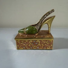 Green High Heel Shoe Milton & Louis Trinket Box Enamel Magnet Closure READ DESC.
