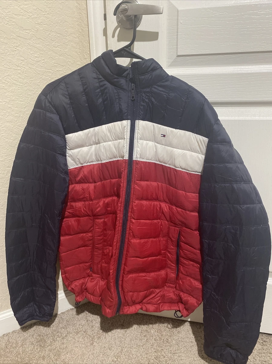 Red and white bubble coat hotsell