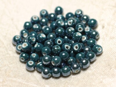 Perles En Céramique Porcelaine 10mm - Gris Irisé - Lot De 10 Pièces - Neuves