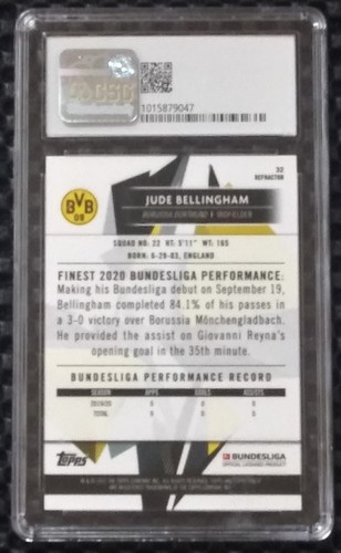 2020-21 Topps Finest Bundesliga Rookie rifrattore #32 Jude Bellingham RC 2 CSG 9 - Foto 4 di 6