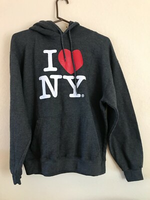 I Love NY New York Hoodie Screen Print Heart Sweather Dark