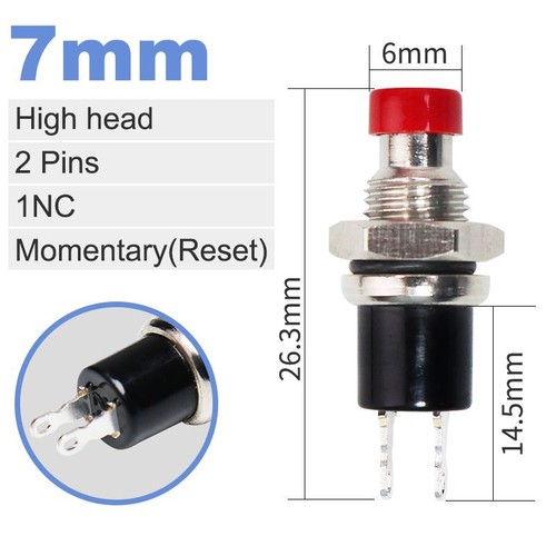 Mini Push Button Switch with Fixation Momentary Self Locking 2P 7mm 1NO 1NC 1 Pc - Picture 7 of 13
