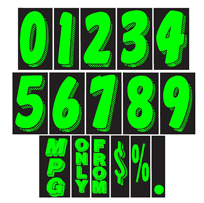 7 1/2" Chartreuse Vinyl Windshield Numbers Car Lot Pricing Stickers   109