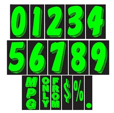 7 1/2" Chartreuse Vinyl Windshield Numbers Car Lot Pricing Stickers   109