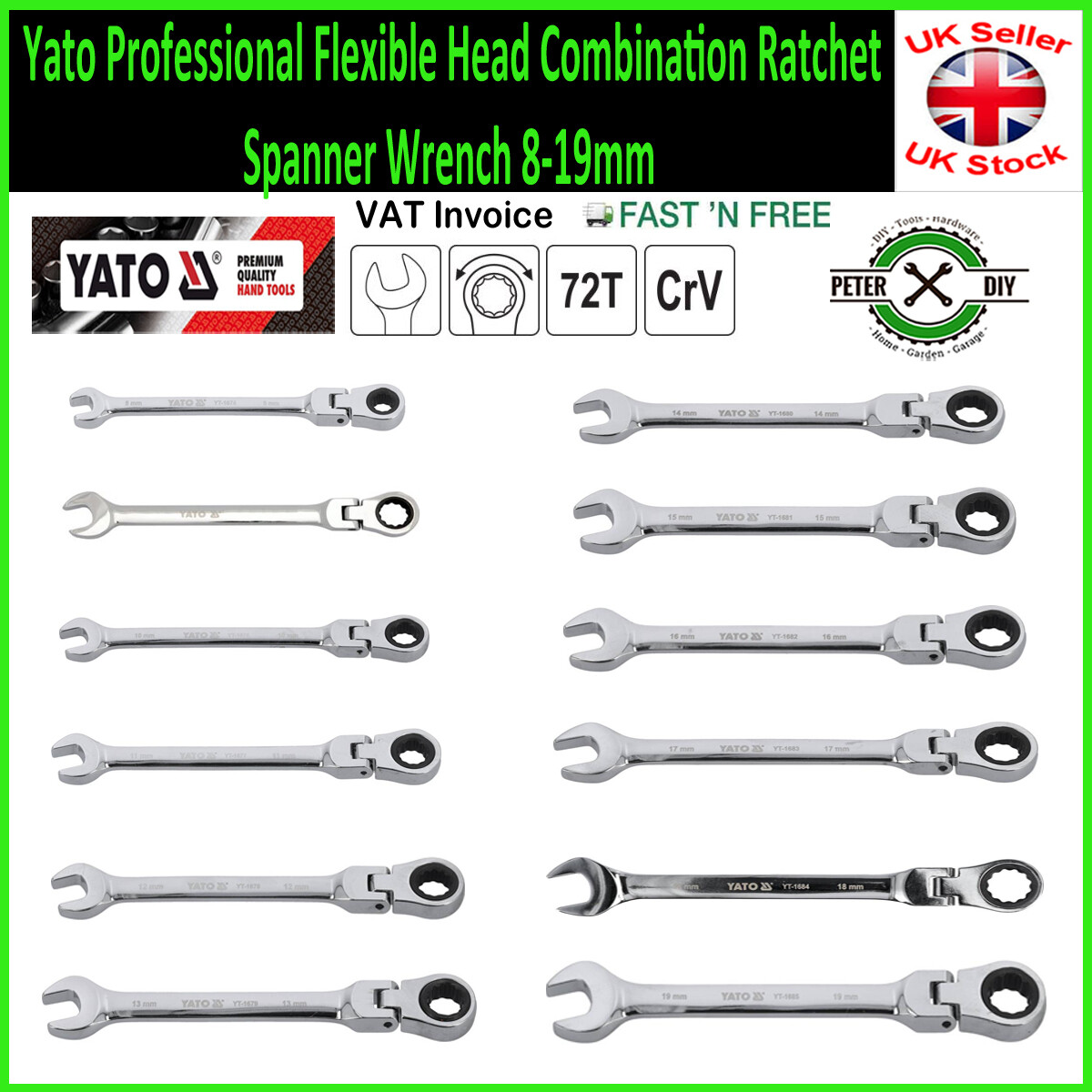 Yato Professional Flexible Head Combination Ratchet Spanner Wrench