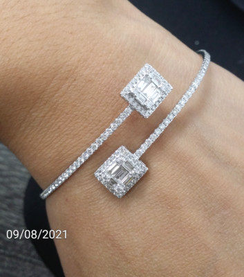 DEAL! 2.05CT 100%Natural Baguette Diamond Tennis Cuff Bangle Bracelet 14K Gold