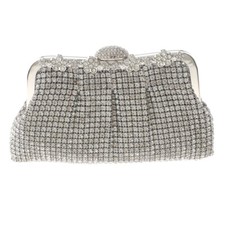 Silver Tone Metal Hardware Frame Soft Rhinestone Evening Bag TLX215-SIL