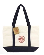 Trader Joe's Reusable Canvas Eco Tote Bag Heavy Duty Bag Blue White Brand NEW