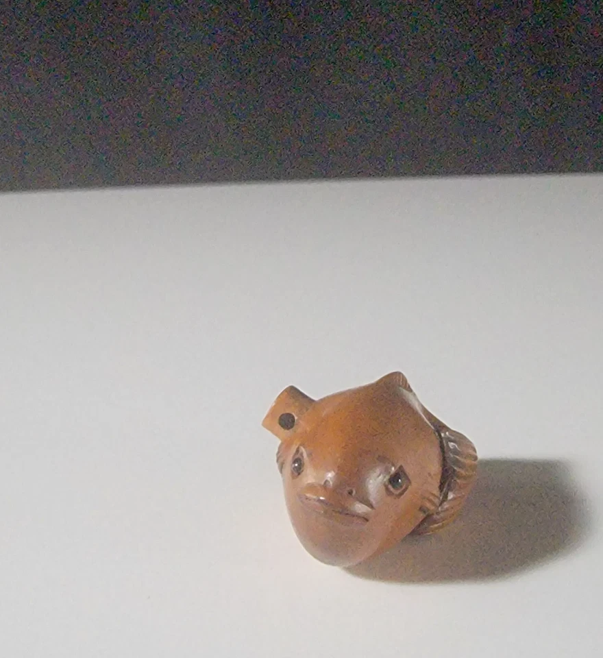 Kanji japonés vintage Netsuke Fugu pez globo firmado similar a la marca Gessho 10 Foto 3 de 4