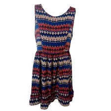 One Clothing Women Size S Boho Geometric Multicolor Print Sun Dress