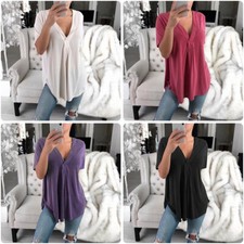 New Elegant Women's Summer Loose T Shirt Short Sleeve V-Neck Blouse Tops