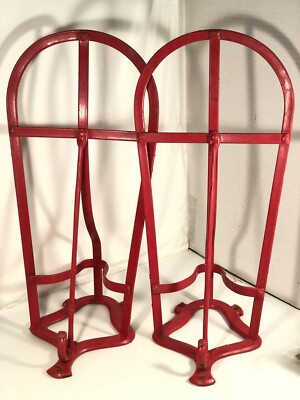 Vintage Red Metal Saddle Rack Display Hook Pair 21.5” Lot Made In