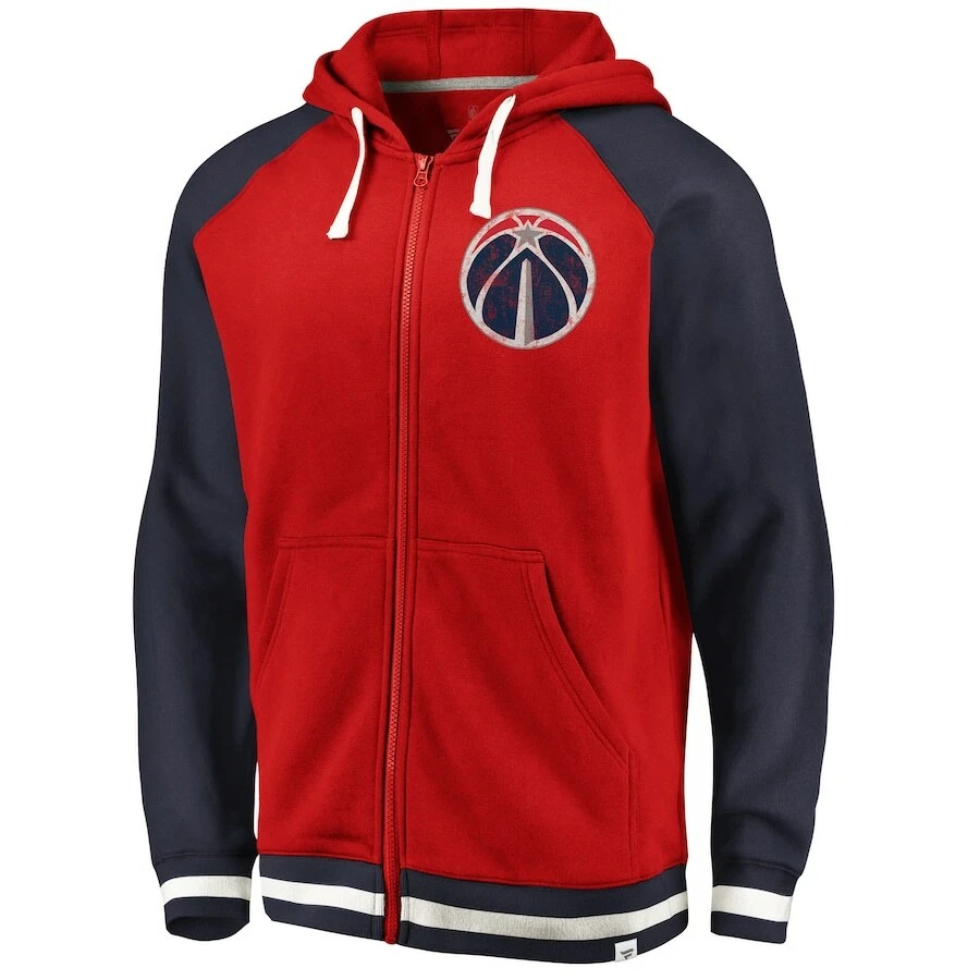 Washington Wizards Fanatics Full Zip Pullover Hoodie Red White Blue Sweatshirt - Image 2 of 4
