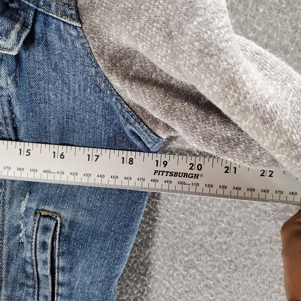 Черная заклепка женщин куртка средний синий джинсовой ткани укороченный искусственно состаренный с капюшоном толстовка - Изображение 4 из 4