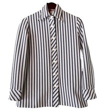 Vintage 70s Striped Button Up Shirt Womens Medium Blue Zio by Youngja ILGWU