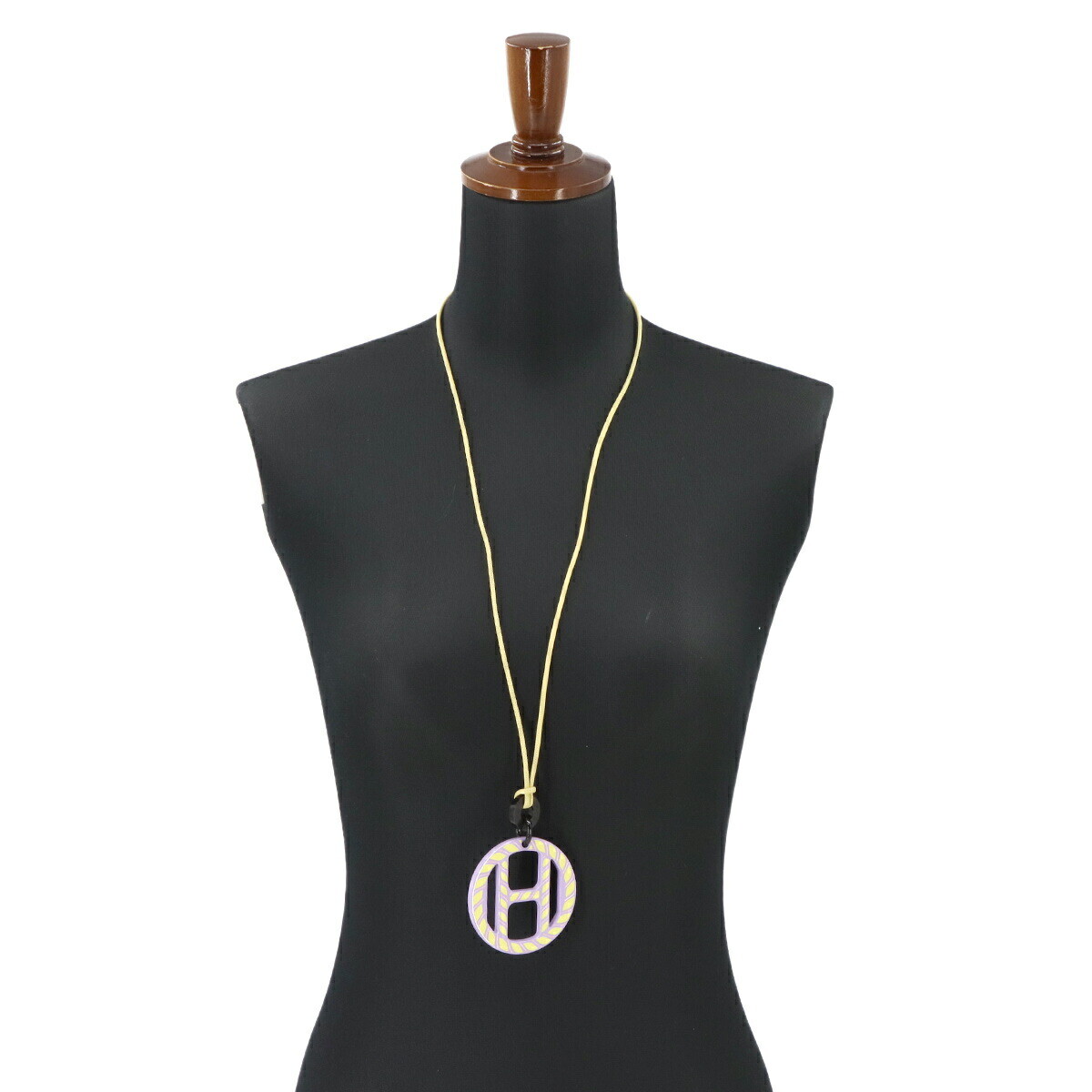 HERMES H Equipe Pendant Buffalo Horn Leather Yellow Purple