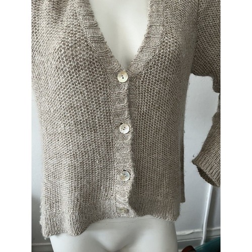 Eileen Fisher oatmeal Vneck waffle textured wool blend vneck cardigan Size Small - Picture 11 of 12