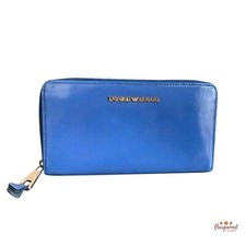 Authentic Emporio Armani Blue Patent Leather Zip Around Long Wallet