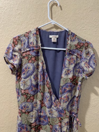 NWOT Sundance Petite P4 Silk Wrap Dress Floral Voilet Print Snap Button String - Picture 5 of 12