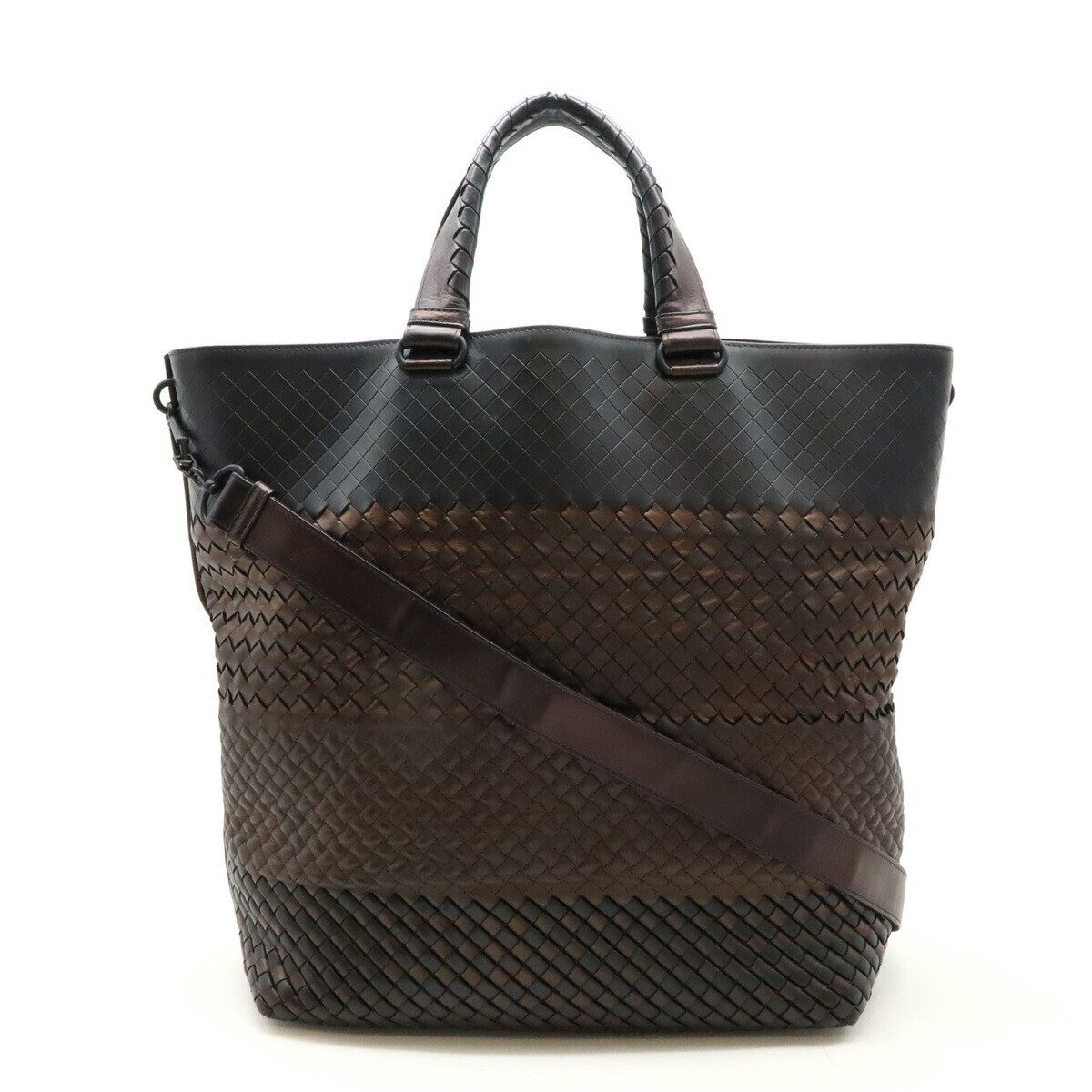 Bottega Veneta Intrecciato Imperatore 2-Way Leather Tote Bag Black Brown Shoulder Bag