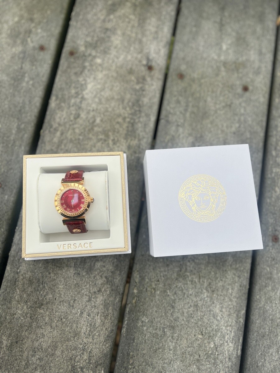 Versace Vanity Red Dial Gold Tone Women's Swiss Watch | eBay