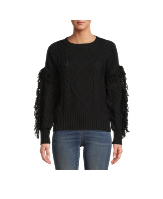 Time & Tru Women's Fringe Sweater Black Multiple Sizes Brand New!