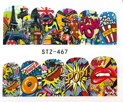 Nagelsticker Nail Art Wasser Transfer Tattoo Paris New York POP STZ-467-1076