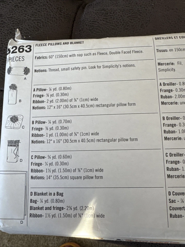 Simplicity 5263 Sewing Patterns For Dummies FLEECE PILLOWS AND BLANKET - Image 3 of 4