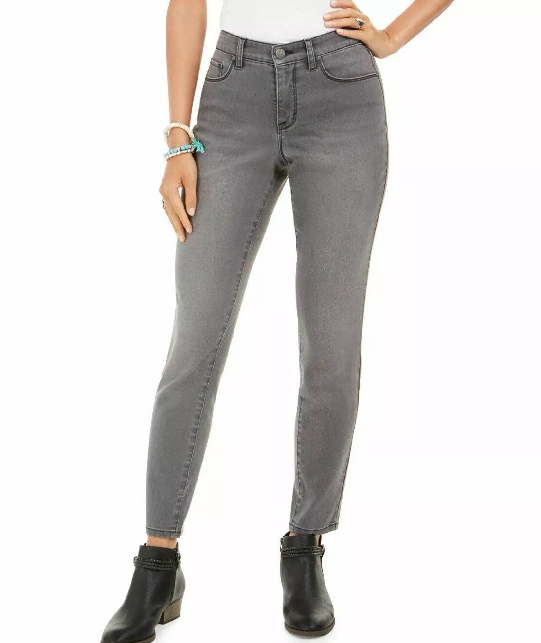Style & Co Slim Leg Jeans Size 16 Stretch High Rise Pockets w/ Tummy Panel Gray