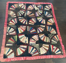 Antique Victorian SIGNATURE CRAZY QUILT RUFFLED EDGE with 11 Signatures 50X60"
