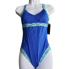 XS TYR Swimsuit Blue DuraFast Lite Sonoma Vneck Open Back 1pc Size 0/2 MSRP $70