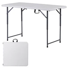 4FT Folding Table Heavy Duty Plastic Foldable Table Banquet Table w/Handle Lock