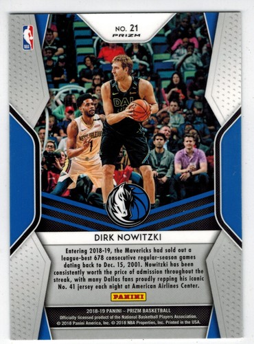 DIRK NOWITZKI 2018-19 Panini Prizm DOMINANCE Insert #21 SILVER PRIZM - Picture 2 of 2